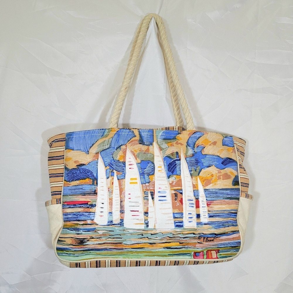 Paul Brent SEASIDE shoulder tote bag canvas sailboats nautical abstract art